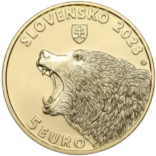 Монета 5 евро 2023 года Словакия «Бурый медведь» (реверс)