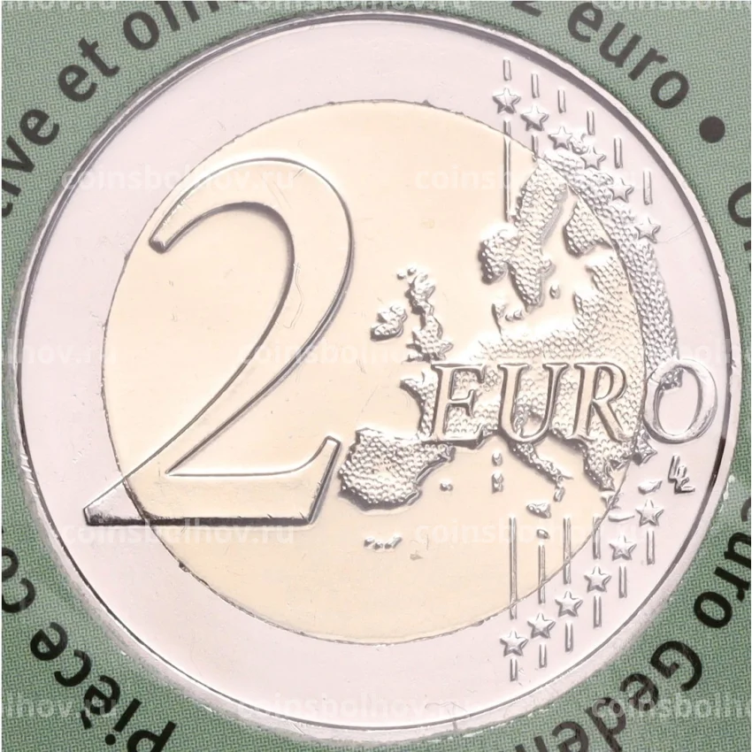 Монета 2 евро 2023 года Бельгия «Новое искусство» (текст на лицевой стороне блистера на фламандском и английском) (вид 4)