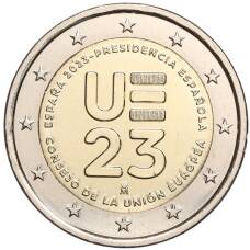 Монета 2 евро 2023 года Испания — Президентство Испании в Совете ЕС (аверс)