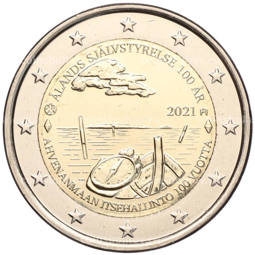 Монета 2 евро 2021 года Финляндия —  100 лет самоуправлению в Аландском регионе