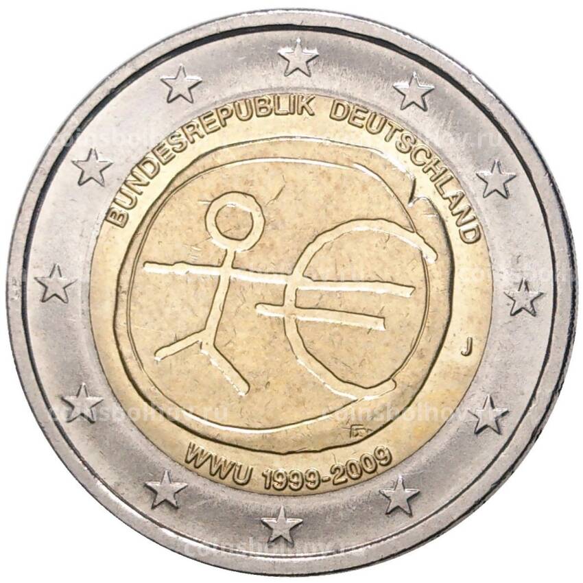 Монета 2 евро 2009 года J Германия —  10 лет монетарной политики ЕС (EMU) и введения евро