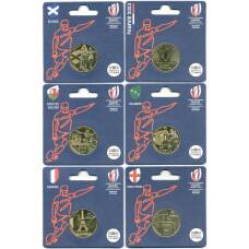 Набор из 6 монет 1/4 евро 2023 года Франция «Чемпионат мира по регби 2023 во Франции» (в блистерах)