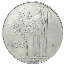 Монета 100 лир 1969 года Италия (аверс)