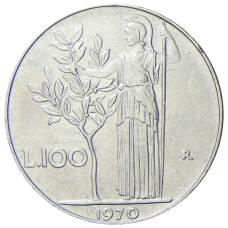 Монета 100 лир 1970 года Италия (аверс)