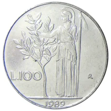 Монета 100 лир 1989 года Италия (аверс)