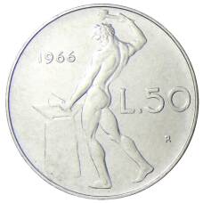 Монета 50 лир 1966 года Италия (аверс)