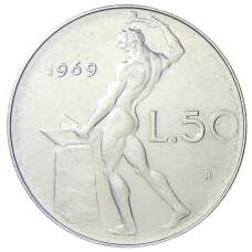 Монета 50 лир 1969 года Италия (аверс)