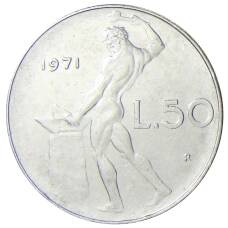 Монета 50 лир 1971 года Италия (аверс)