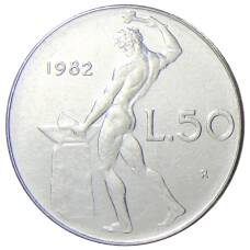 Монета 50 лир 1982 года Италия (аверс)