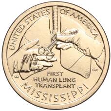 Монета 1 доллар 2023 года D США «Американские инновации — Первая трансплантация легких человеку» (аверс)