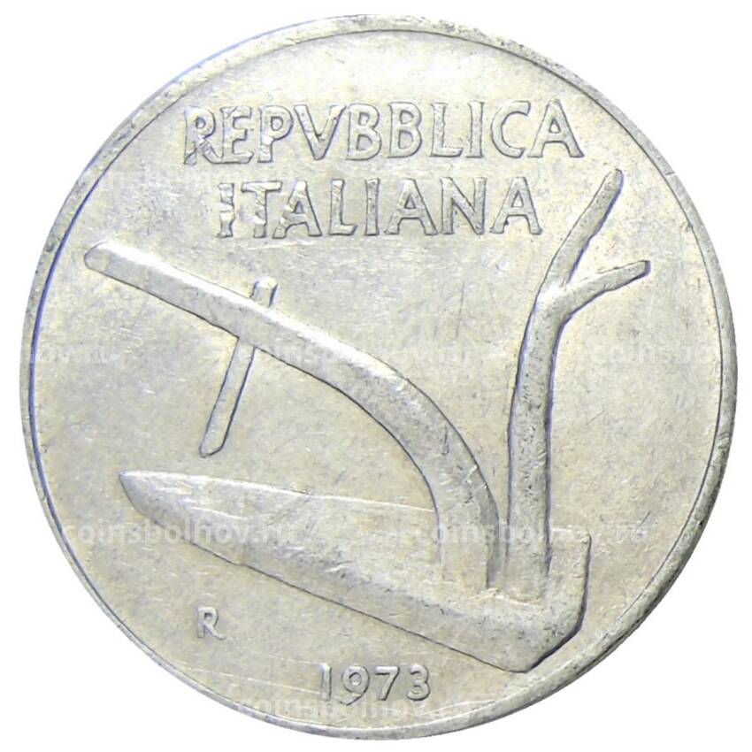 Монета 10 лир 1973 года Италия