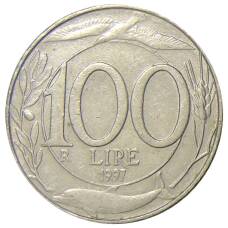 Монета 100 лир 1997 года Италия (аверс)
