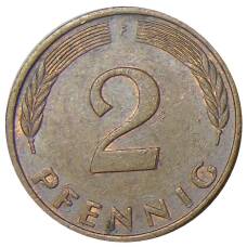 Монета 2 пфеннига 1977 года F Германия (реверс)