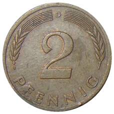 Монета 2 пфеннига 1976 года D Германия (реверс)