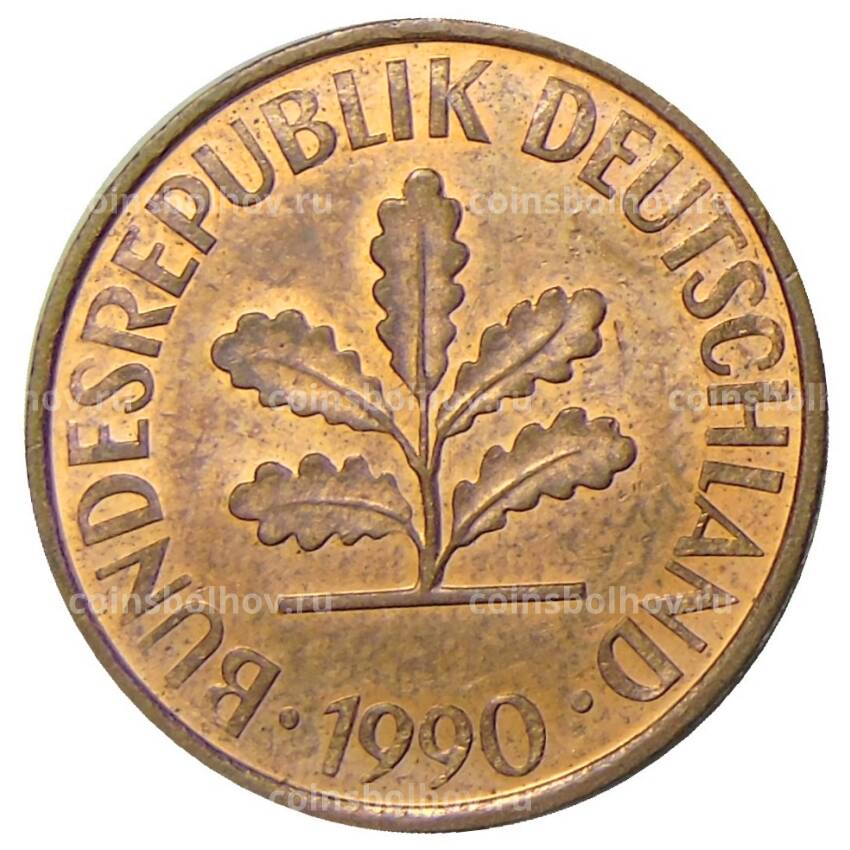 Монета 2 пфеннига 1990 года D Германия