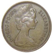 Монета 2 новых пенса 1979 года Великобритания (аверс)