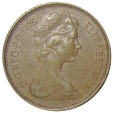 Монета 2 новых пенса 1975 года Великобритания (аверс)