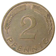 Монета 2 пфеннига 1972 года F Германия (реверс)