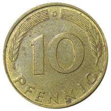 Монета 10 пфеннигов 1985 года D Германия (реверс)