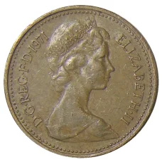 Монета 1 новый пенни 1971 года Великобритания (аверс)