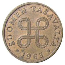 Монета 1 пенни 1963 года Финляндия (аверс)