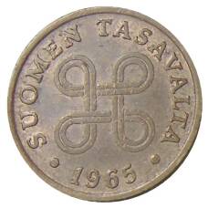 Монета 1 пенни 1965 года Финляндия (аверс)