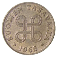 Монета 1 пенни 1966 года Финляндия (аверс)