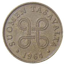 Монета 1 пенни 1964 года Финляндия (аверс)