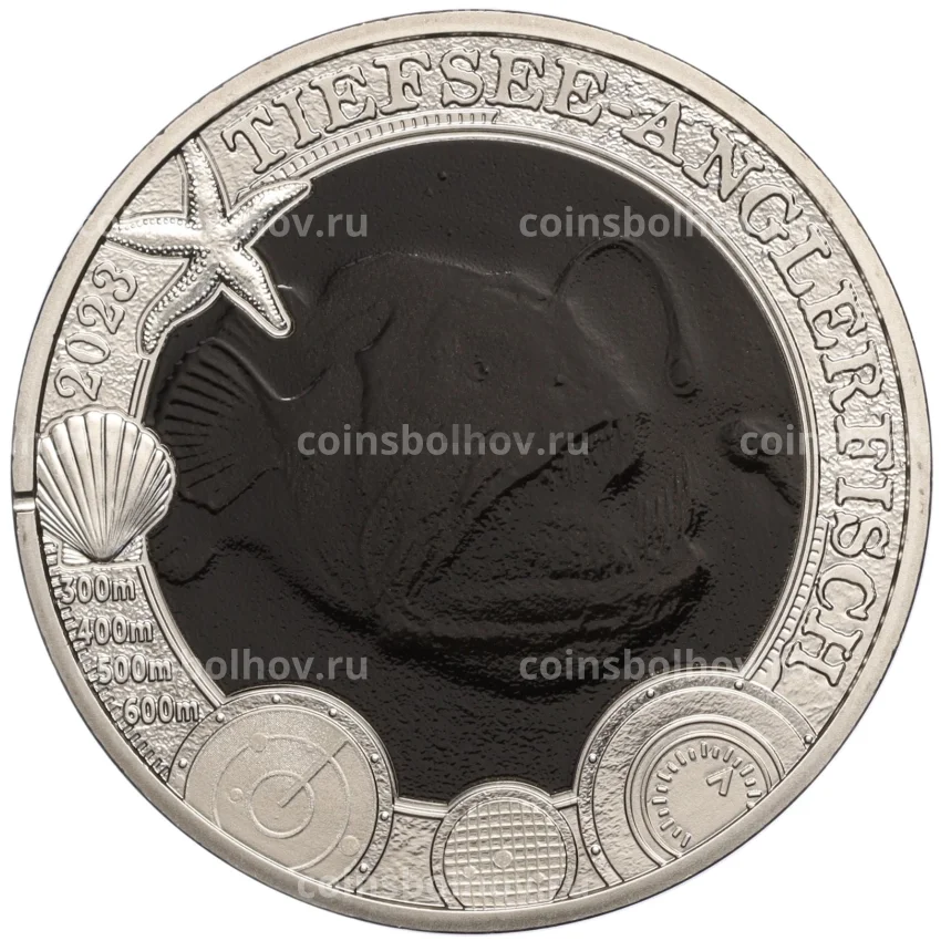 Монета 3 евро 2023 года Австрия «Светящаяся морская жизнь — Рыба удильщик (Морской черт)»