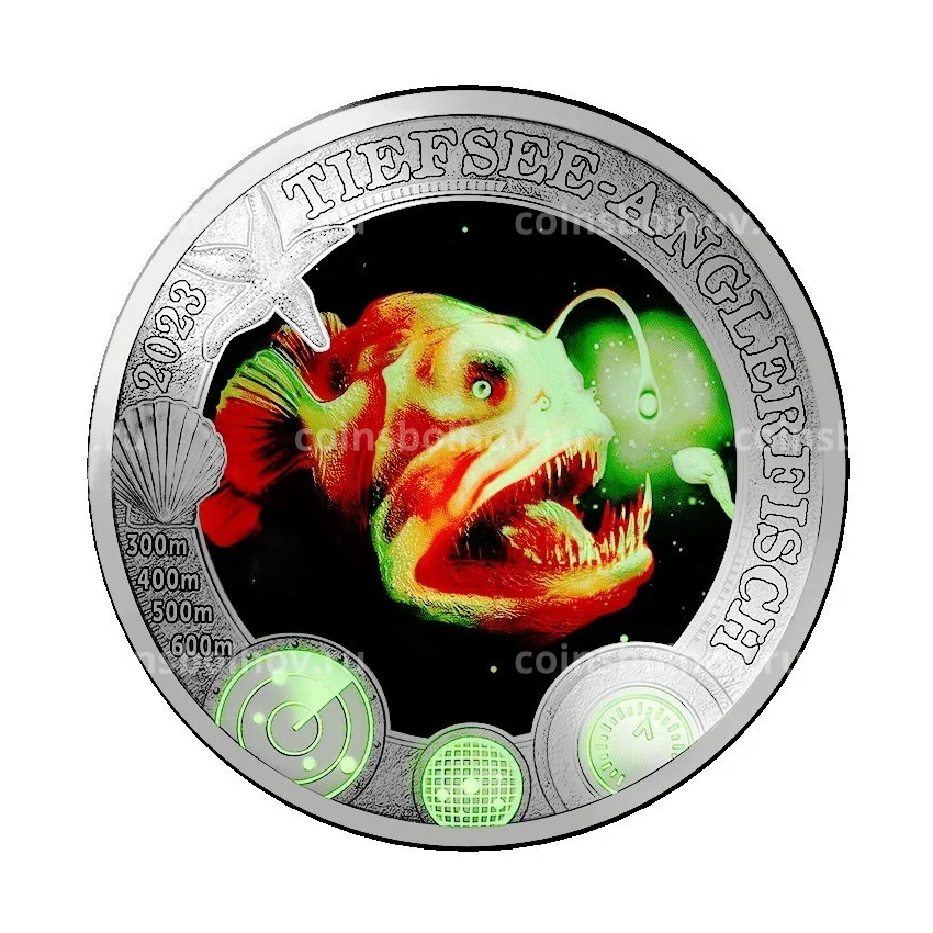 Монета 3 евро 2023 года Австрия «Светящаяся морская жизнь — Рыба удильщик (Морской черт)» (вид 3)