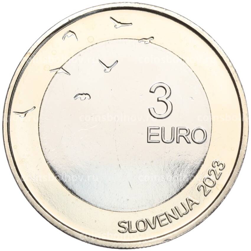 Монета 3 евро 2023 года Словения «110-летие со дня рождения Бориса Пахора» (вид 2)