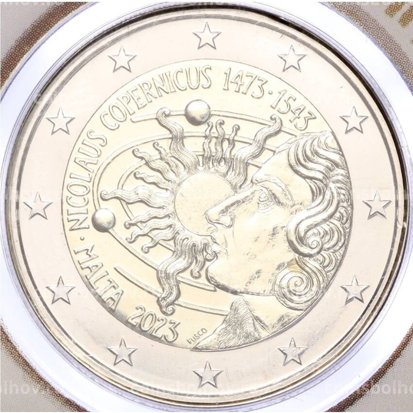 Монета 2 евро 2023 года Мальта «550 лет со дня рождения Николая Коперника» (в буклете)