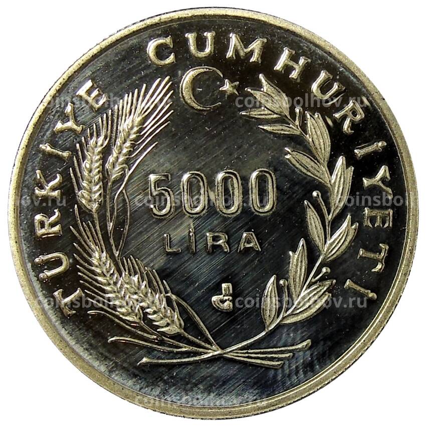 Монета 5000 лир 1992 года Турция — 500 лет мира и гармонии — Турецкие евреи (вид 2)