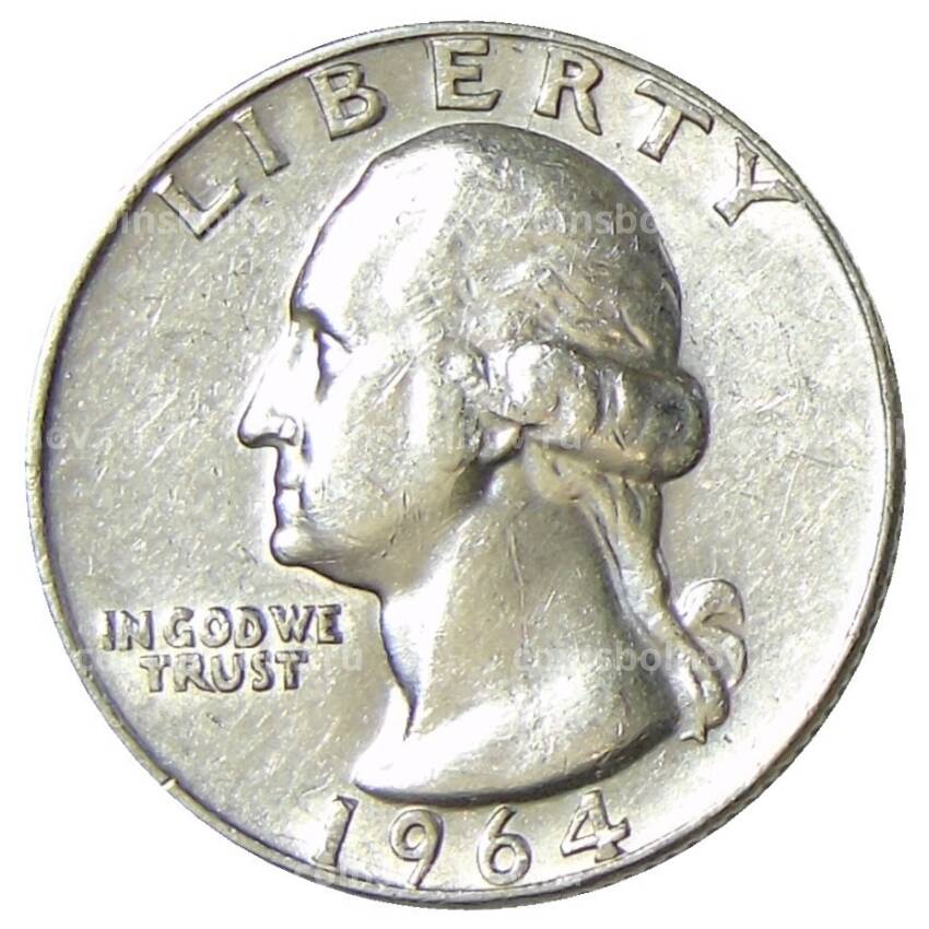 Монета 25 центов (1/4 доллара) 1964 года D США