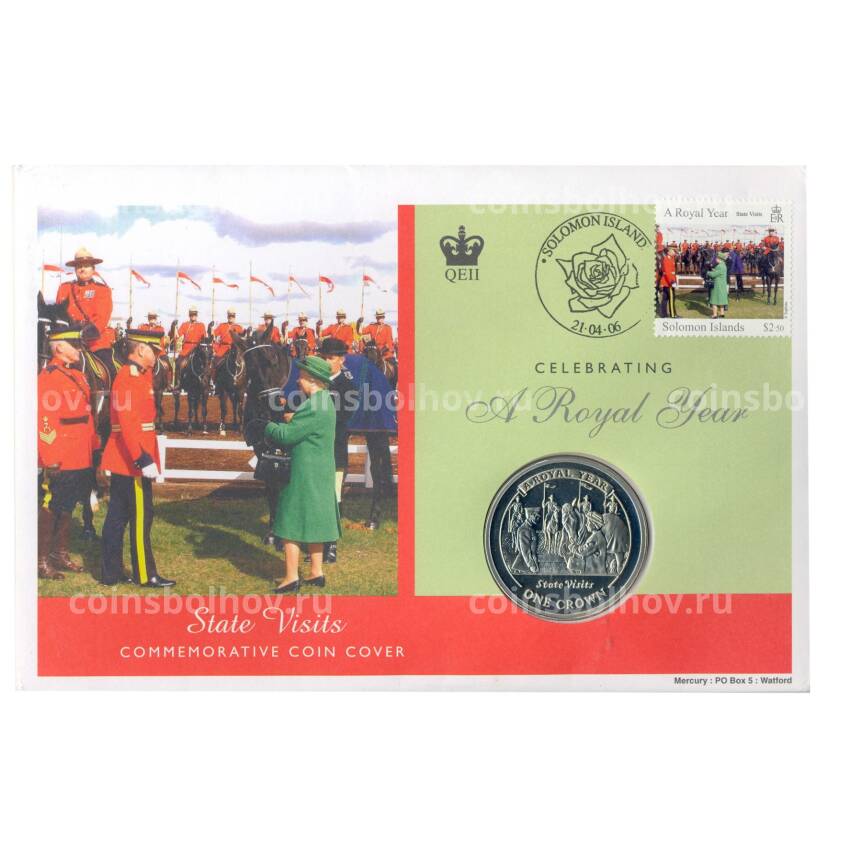 Монета 1 крона 2005 года Гибралтар -Королевский год — государственный визит (В конверте с маркой)