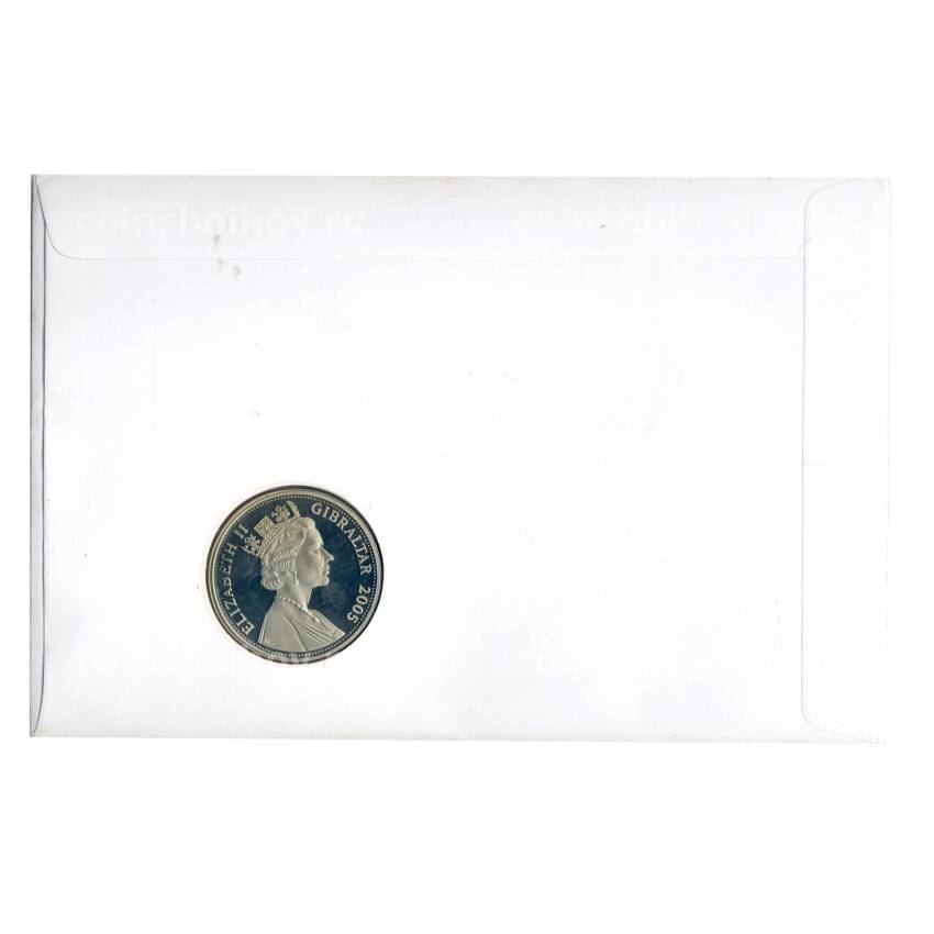 Монета 1 крона 2005 года Гибралтар -Королевский год — государственный визит (В конверте с маркой) (вид 2)