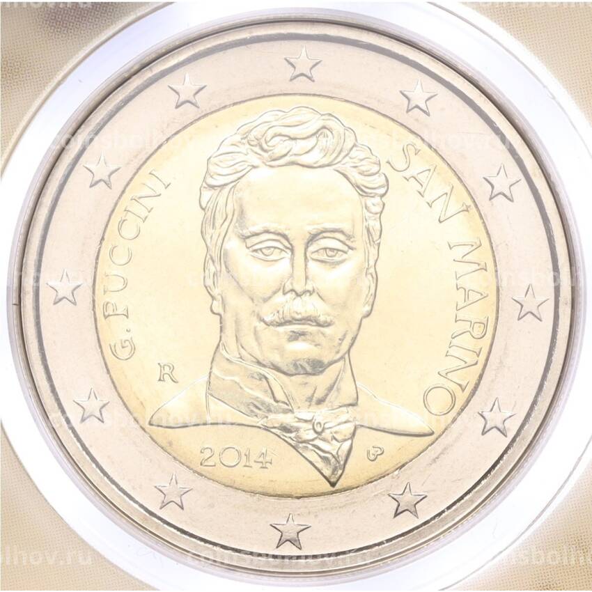 Монета 2 евро 2014 года Сан-Марино «90 лет со дня смерти Джакомо Пуччини» (в буклете)