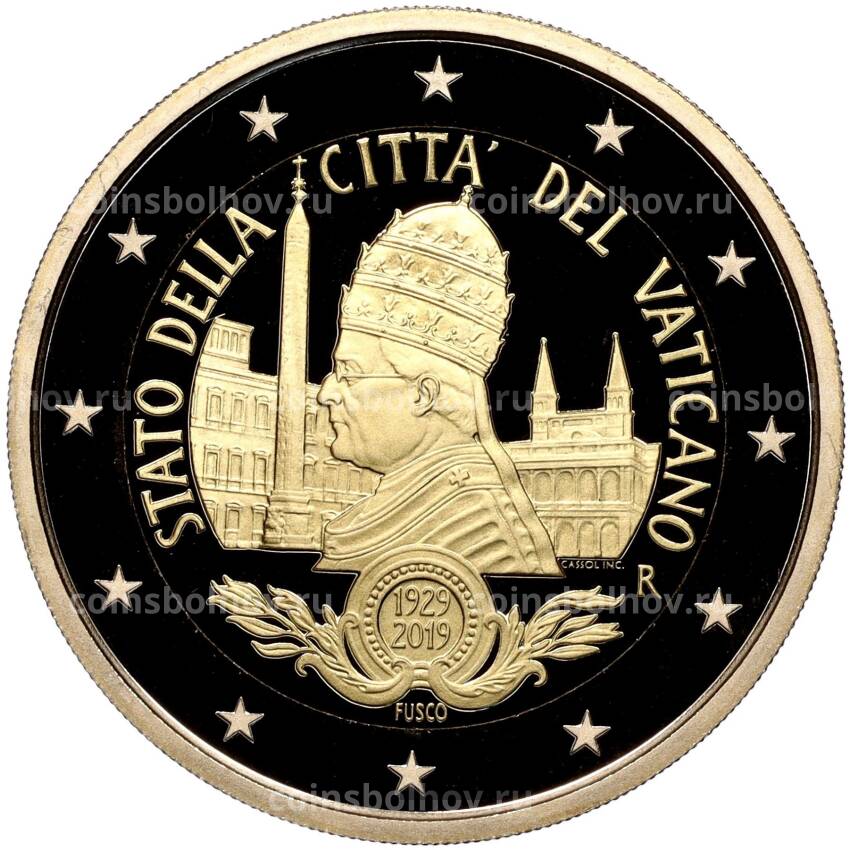 Монета 2 евро 2019 года Ватикан «90 лет со дня основания города-государства Ватикан» (в подарочной коробке)