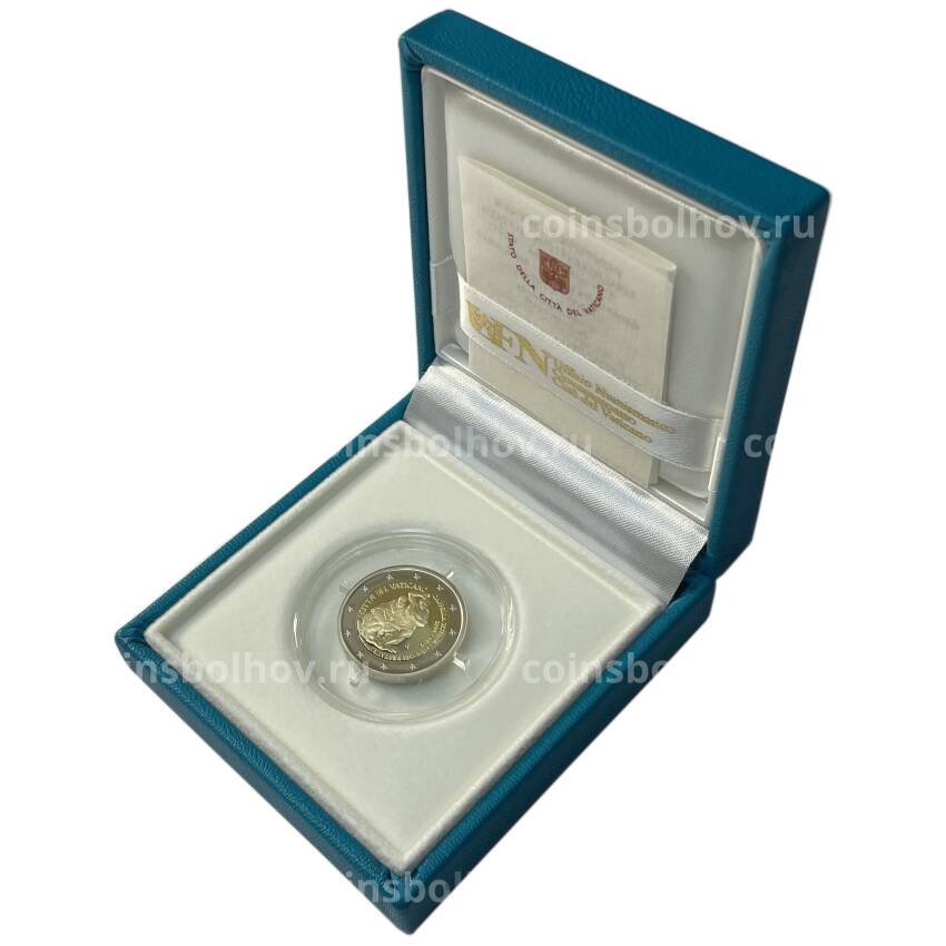 Монета 2 евро 2019 года Ватикан «25 лет завершению реставрации Сикстинской капеллы» (в подарочной коробке) (вид 3)