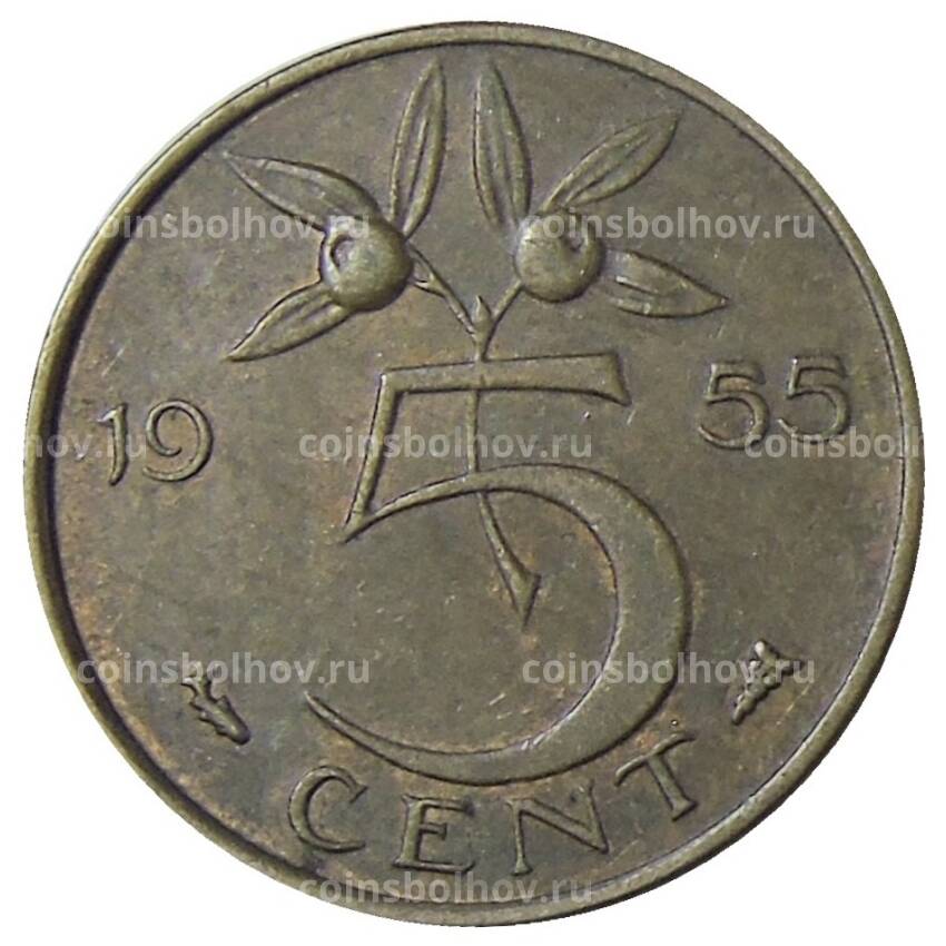 Монета 5 центов 1955 года Нидерланды