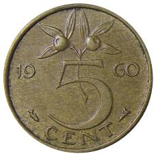 Монета 5 центов 1960 года Нидерланды (аверс)