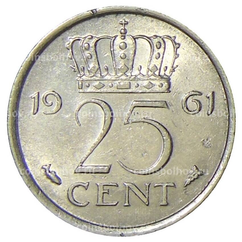 Монета 25 центов 1961 года Нидерланды