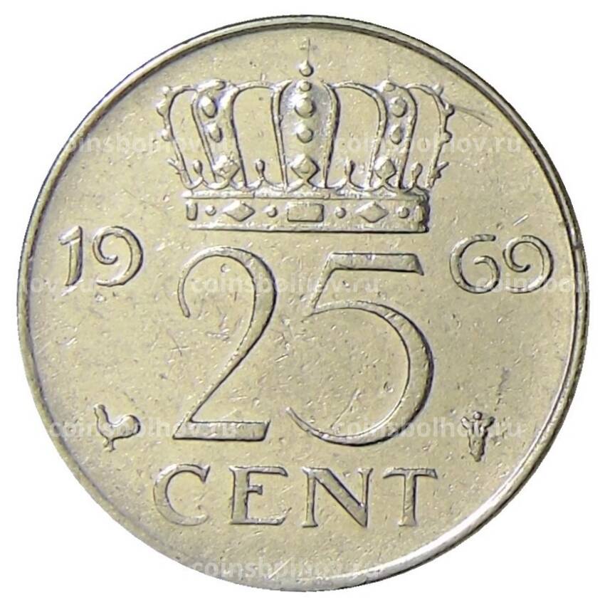 Монета 25 центов 1969 года Нидерланды — петух