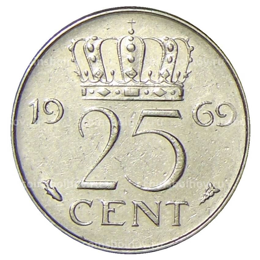 Монета 25 центов 1969 года Нидерланды — рыба