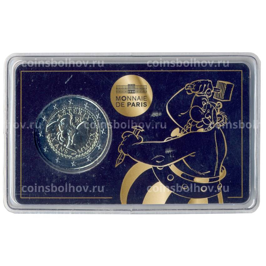 Монета 2 евро 2019 года Франция — 60 лет Астериксу в подарочном блистере (Обеликс на блистере)