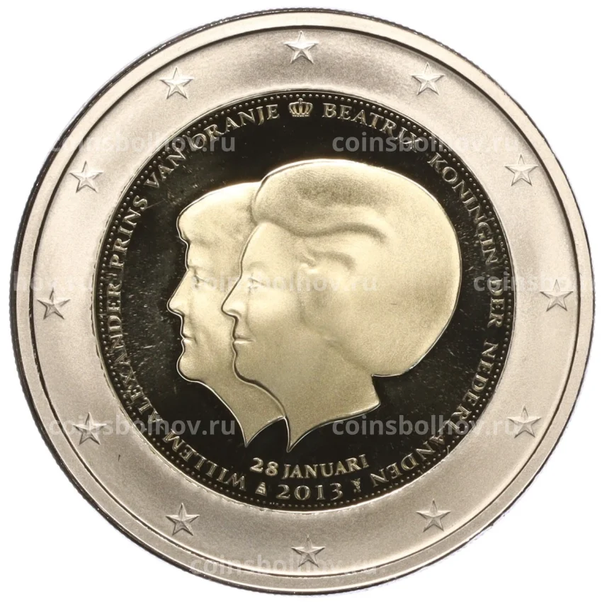 Монета 2 евро 2013 года Нидерланды «Коронация Короля Виллема-Александра» (в коробке)