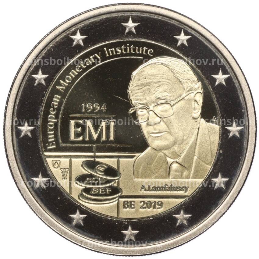 Монета 2 евро 2019 года Бельгия «25 лет Европейскому валютному институту EMI» (в коробке)