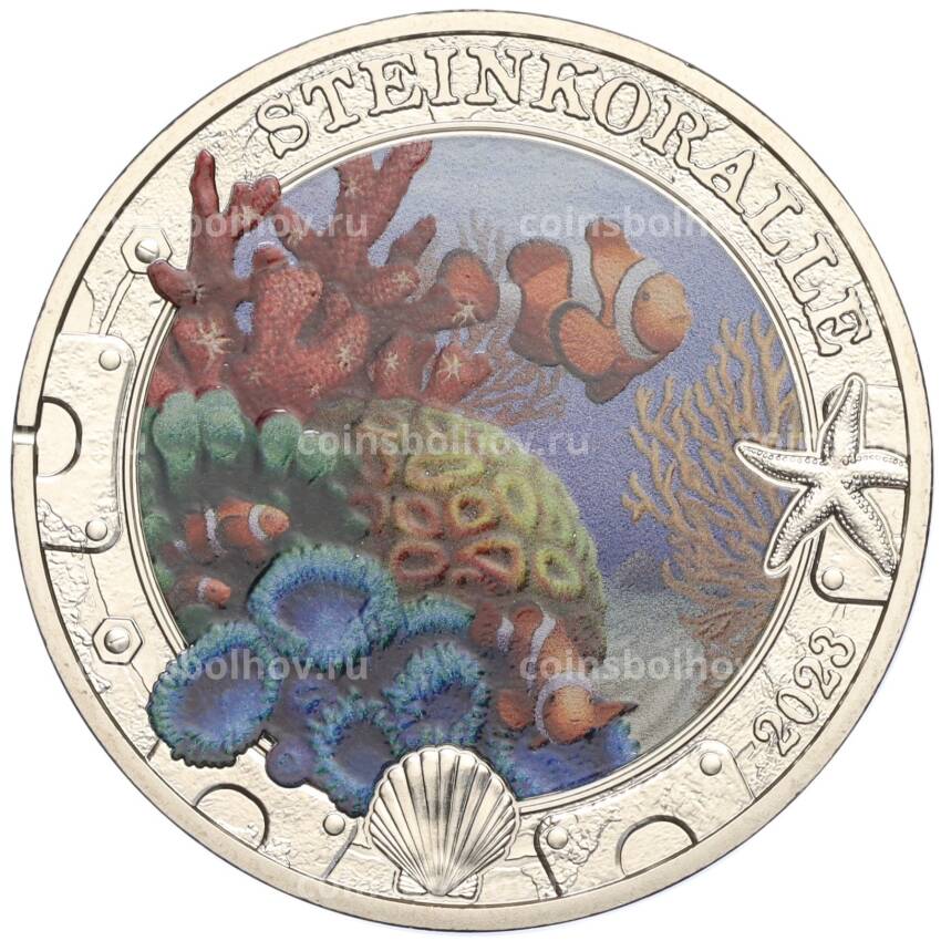 Монета 3 евро 2023 года Австрия «Светящаяся морская жизнь — Каменный коралл»