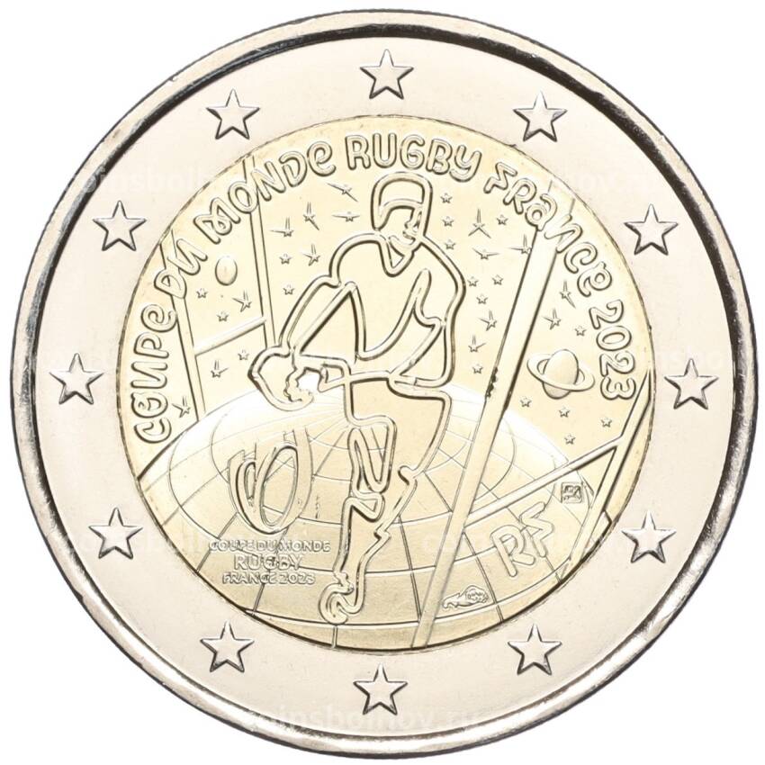 Монета 2 евро 2023 года Франция «Чемпионат мира по регби 2023»