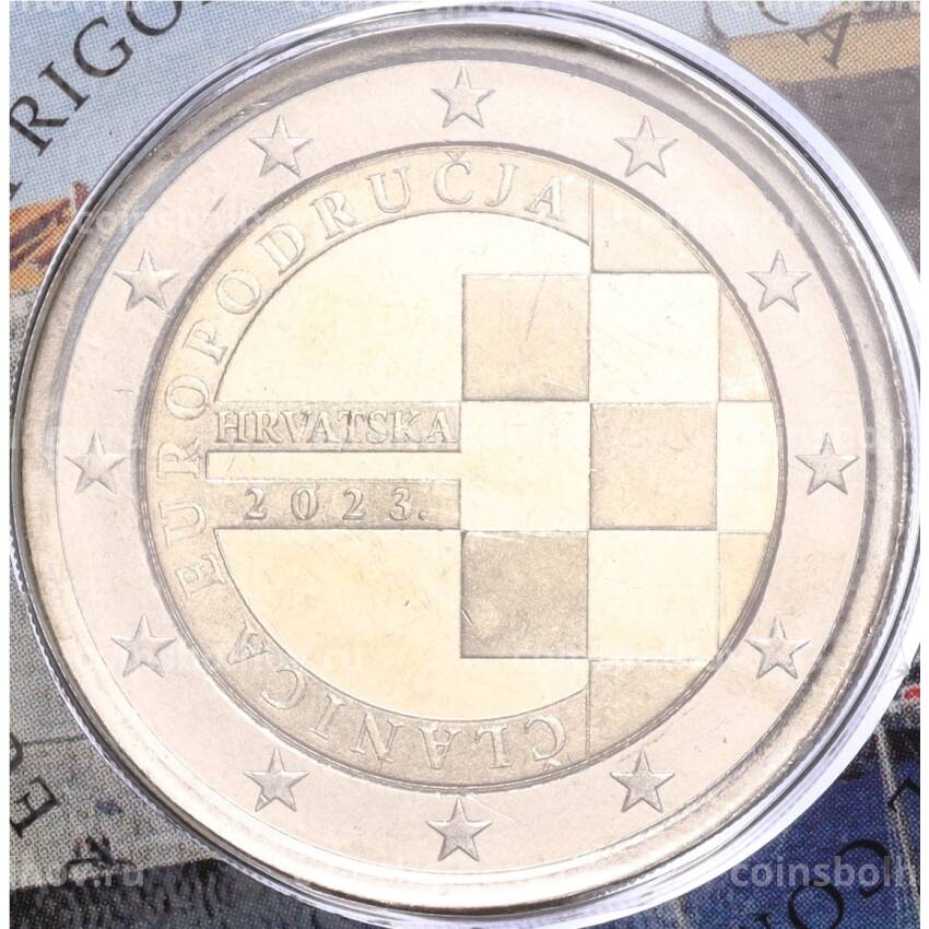 Монета 2 евро 2023 года Хорватия «Введение евро» (в блистере)